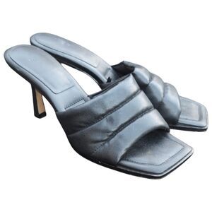 H&M Women's 8.5 Black Square‎ Toe Puff Vegan Leather Mule Kitten Heel